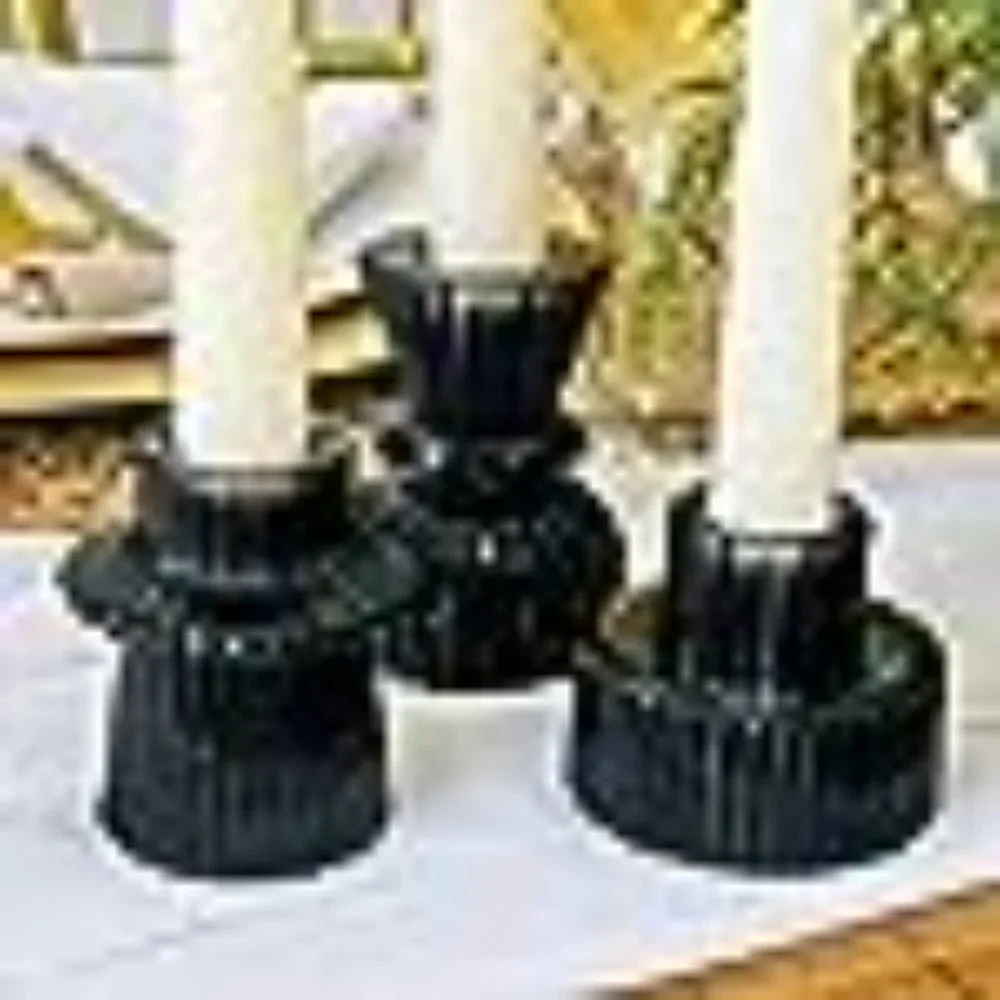 Kate Aspen Assorted Vintage Ribbed Black Glass Candlestick Candle Holder Set